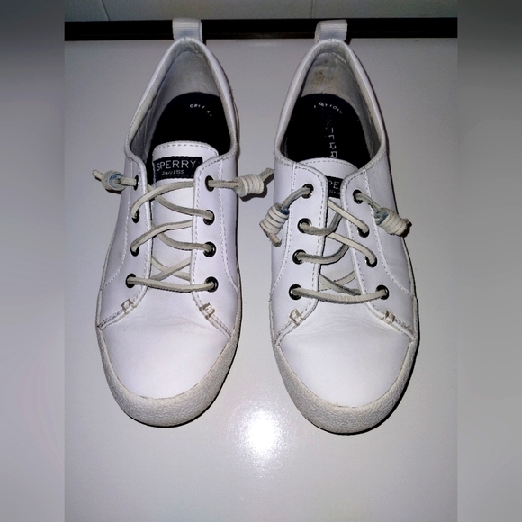 Womens White Leather Sperry Shoes With Leather Shoelaces, Size 7 - Picture 1 of 8